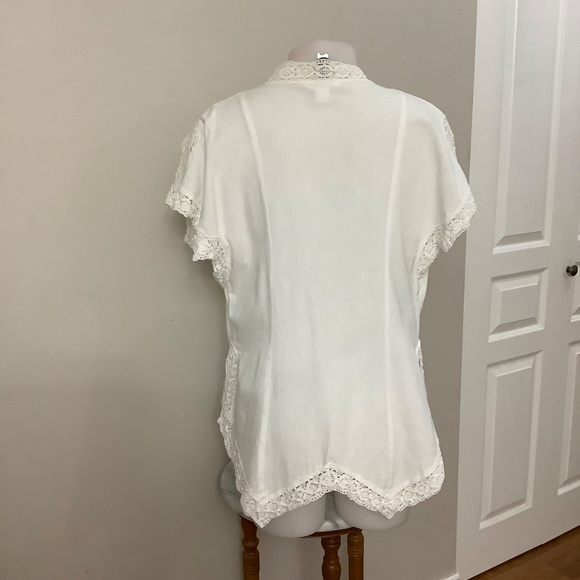 April Cornell Cream Lace Trim Blouse - Picture 2 of 8